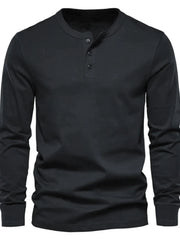 Men's Full Size Button Detail Long Sleeve Henley T-Shirt Plus Size Black / S