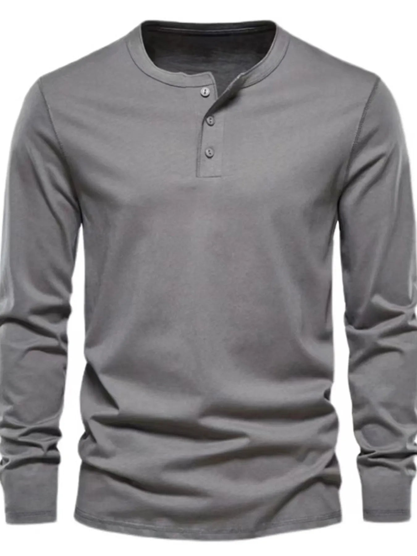 Men's Full Size Button Detail Long Sleeve Henley T-Shirt Plus Size Dark Gray / S