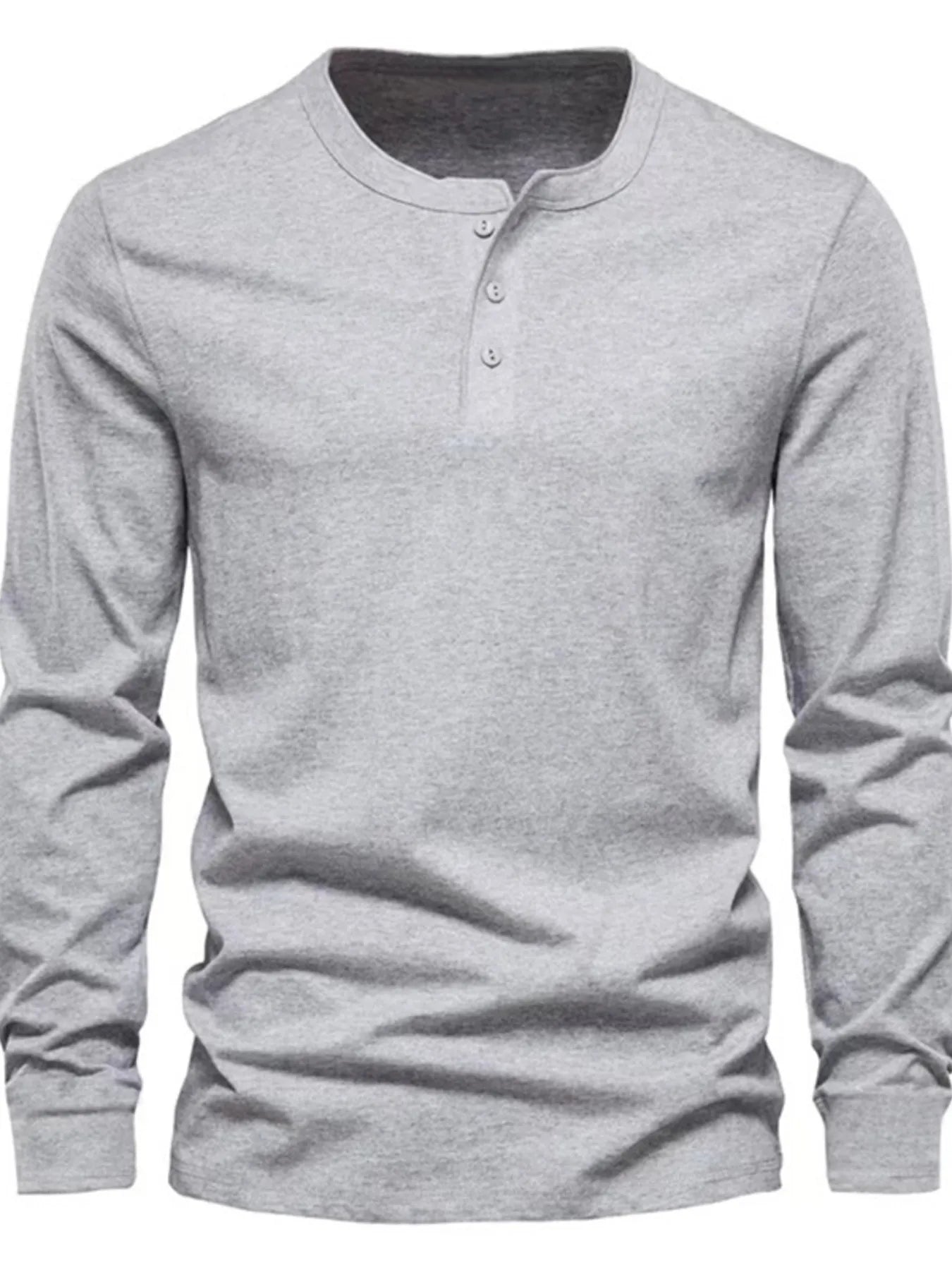 Men's Full Size Button Detail Long Sleeve Henley T-Shirt Plus Size Light Gray / S
