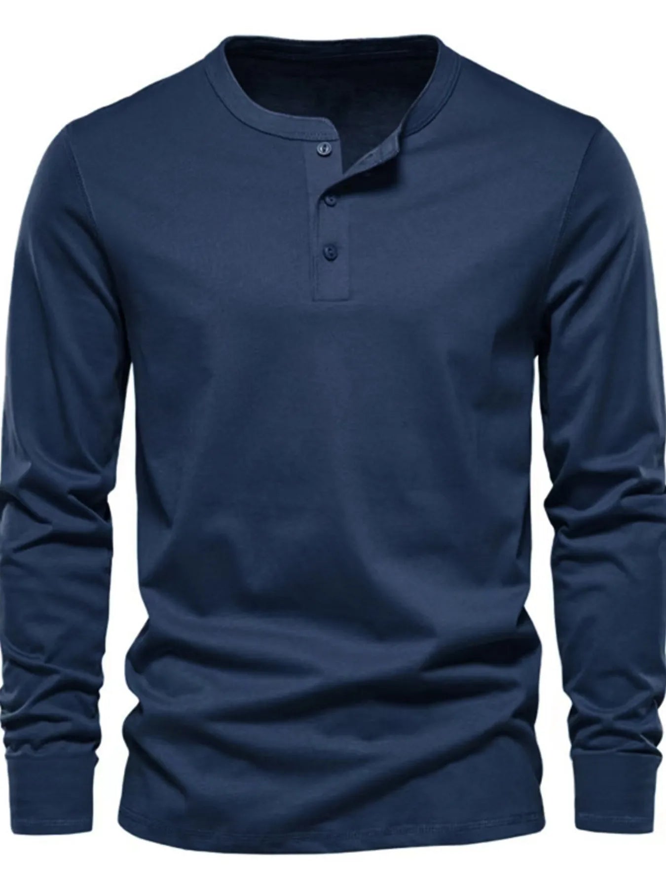 Men's Full Size Button Detail Long Sleeve Henley T-Shirt Plus Size Navy Blue / S