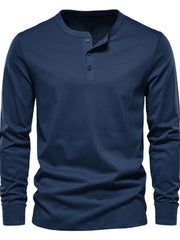 Men's Full Size Button Detail Long Sleeve Henley T-Shirt Plus Size Navy Blue / S