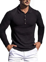 Men's  Full Size Button Detail Long Sleeve Polo Plus Size Black / S