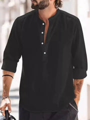Men's Full Size Button Detail Long Sleeve Shirt Plus Size Black / XS
