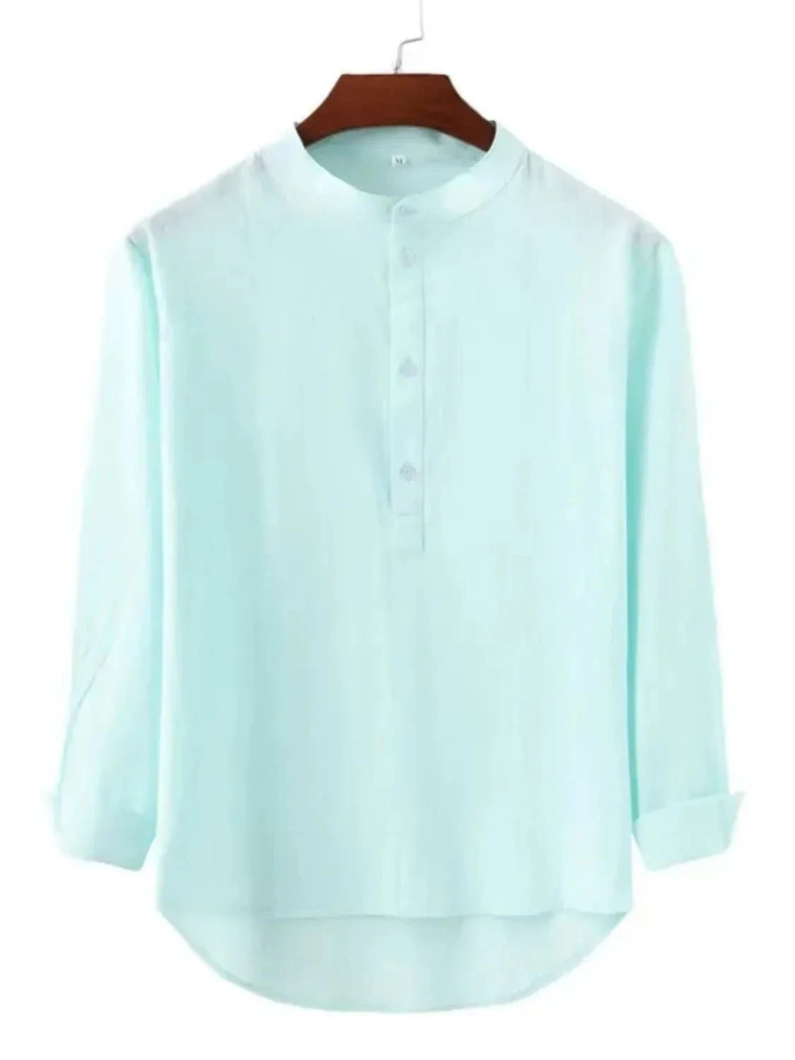 Men's Full Size Button Detail Long Sleeve Shirt Plus Size Light Blue / XS
