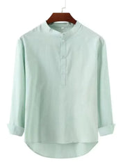 Men's Full Size Button Detail Long Sleeve Shirt Plus Size Light Green / XS