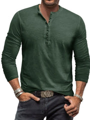 Men's Full Size Button Detail Long Sleeve Top Plus Size Dark Green / S