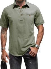 Men's Full Size Button Detail Short Sleeve Polo Plus Size Army Green / S