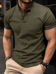 Men's Full Size Button Detail Short Sleeve Polo Plus Size Army Green / S