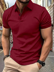 Men's Full Size Button Detail Short Sleeve Polo Plus Size Burgundy / S
