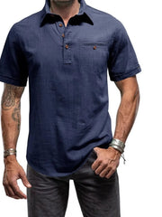 Men's Full Size Button Detail Short Sleeve Polo Plus Size Dark Blue / S