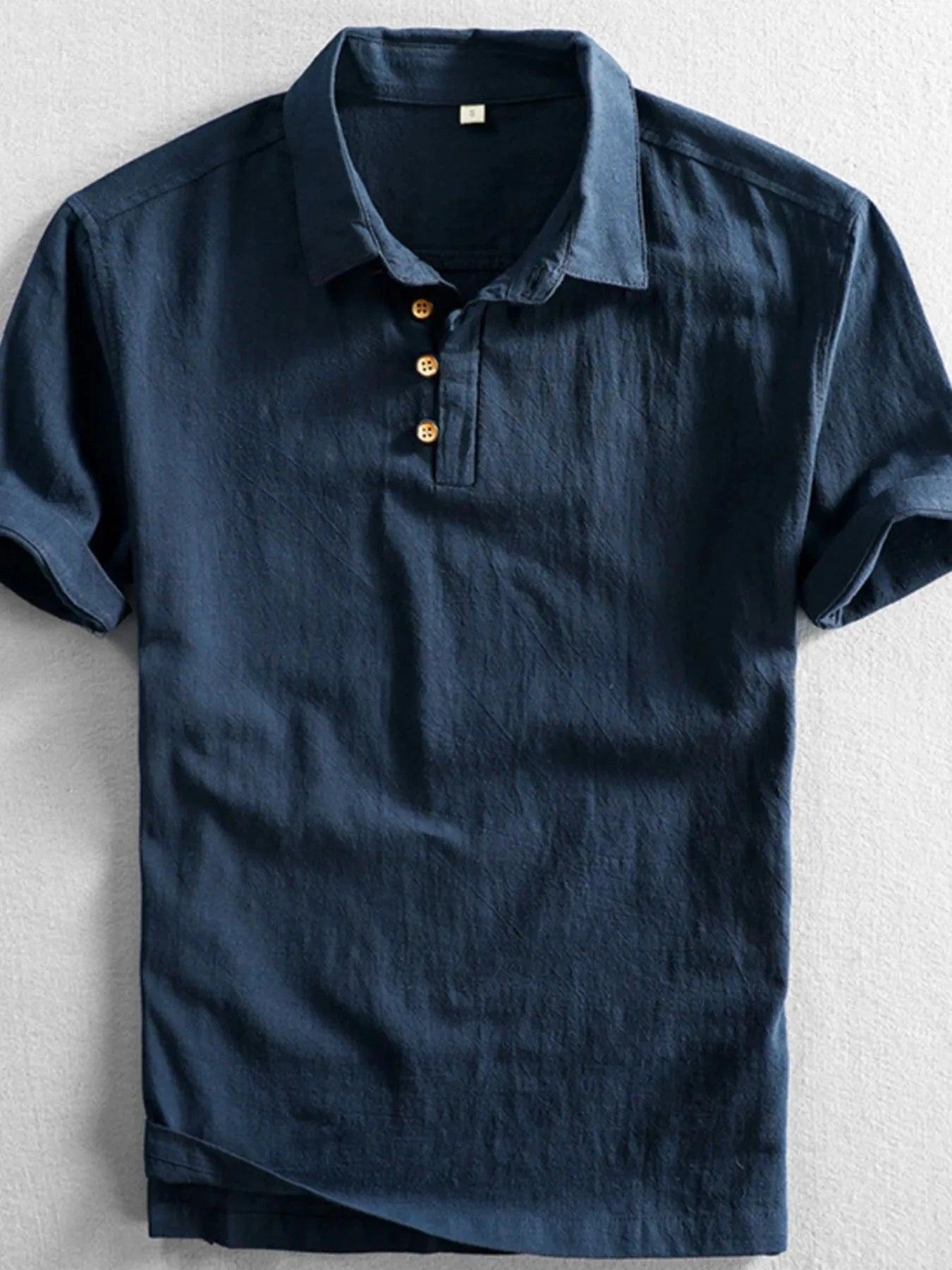 Men's Full Size Button Detail Short Sleeve Polo Plus Size Dark Blue / S
