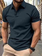 Men's Full Size Button Detail Short Sleeve Polo Plus Size Dark Gray / S
