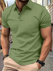 Men's Full Size Button Detail Short Sleeve Polo Plus Size Green / S