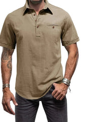 Men's Full Size Button Detail Short Sleeve Polo Plus Size Khaki / S