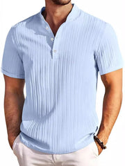 Men's Full Size Button Detail Short Sleeve Polo Plus Size Light Blue / S