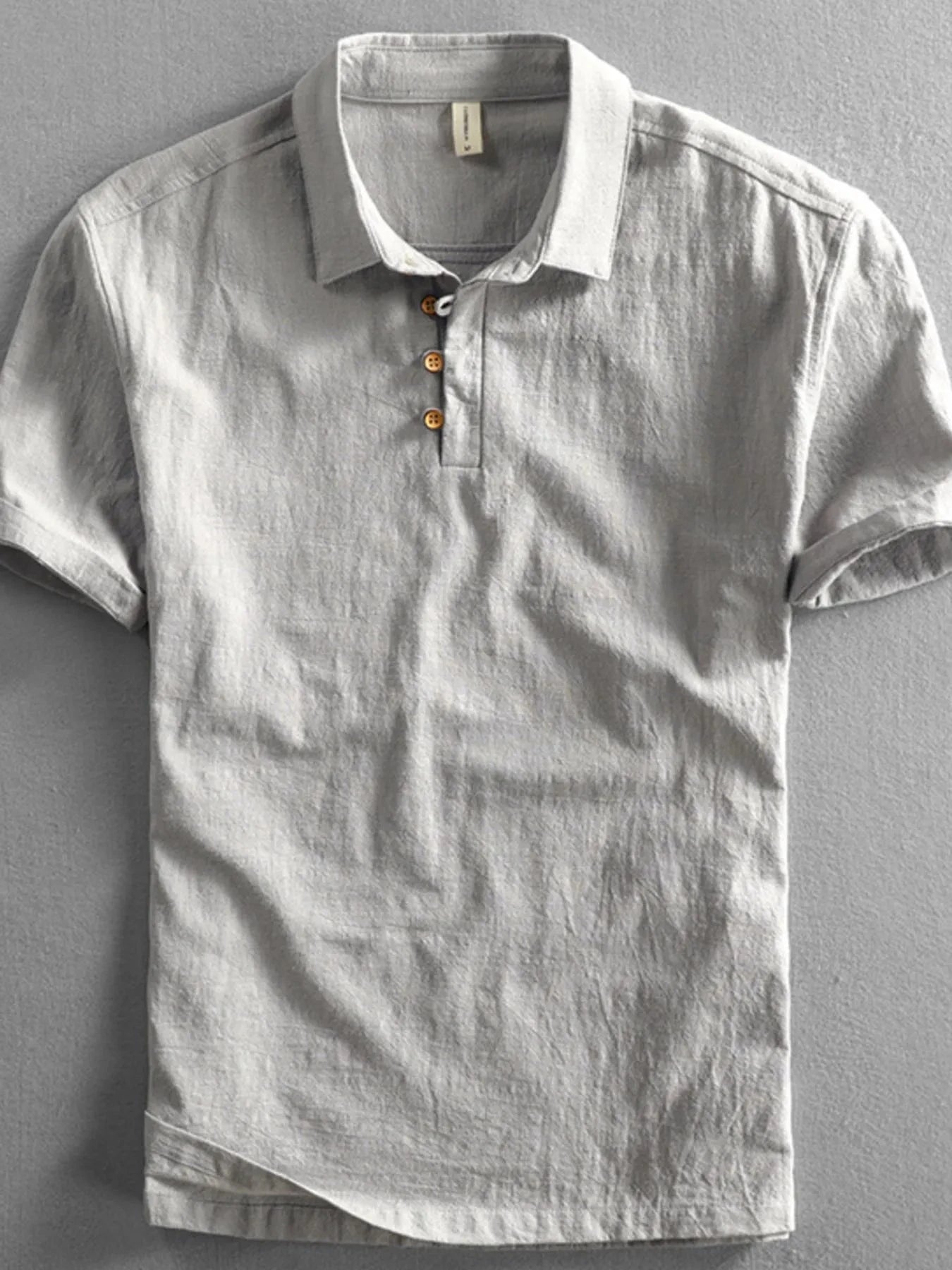 Men's Full Size Button Detail Short Sleeve Polo Plus Size Light Gray / S