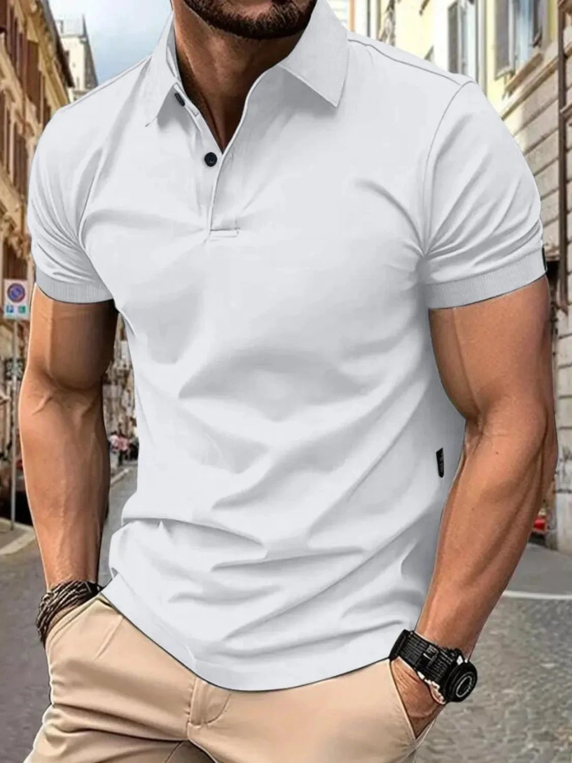 Men's Full Size Button Detail Short Sleeve Polo Plus Size White / S