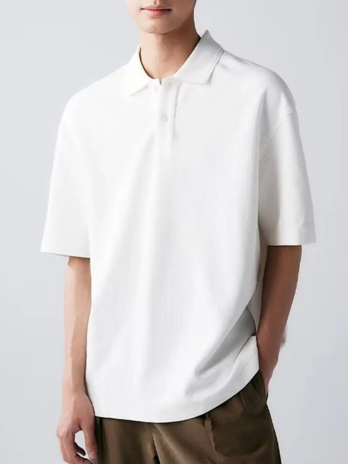 Men's Full Size Button Detail Short Sleeve Polo Plus Size White / S