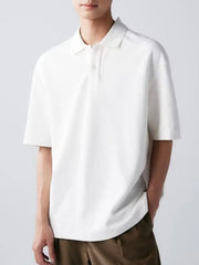 Men's Full Size Button Detail Short Sleeve Polo Plus Size White / S