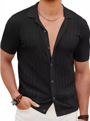 Men's Full Size Button Detail Short Sleeve Shirt Plus Size Black / S