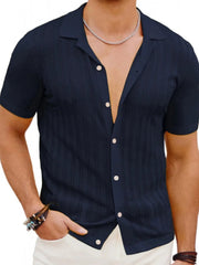 Men's Full Size Button Detail Short Sleeve Shirt Plus Size Blue / S