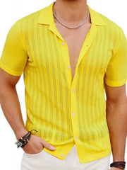Men's Full Size Button Detail Short Sleeve Shirt Plus Size Yellow / S
