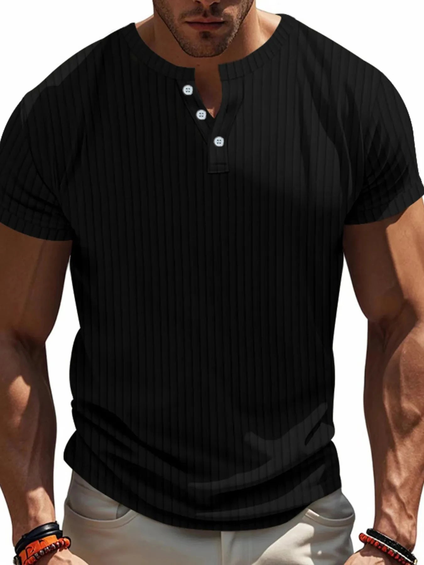 Men's Full Size Button Detail Short Sleeve T-Shirt Plus Size Black / S