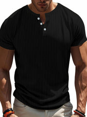 Men's Full Size Button Detail Short Sleeve T-Shirt Plus Size Black / S