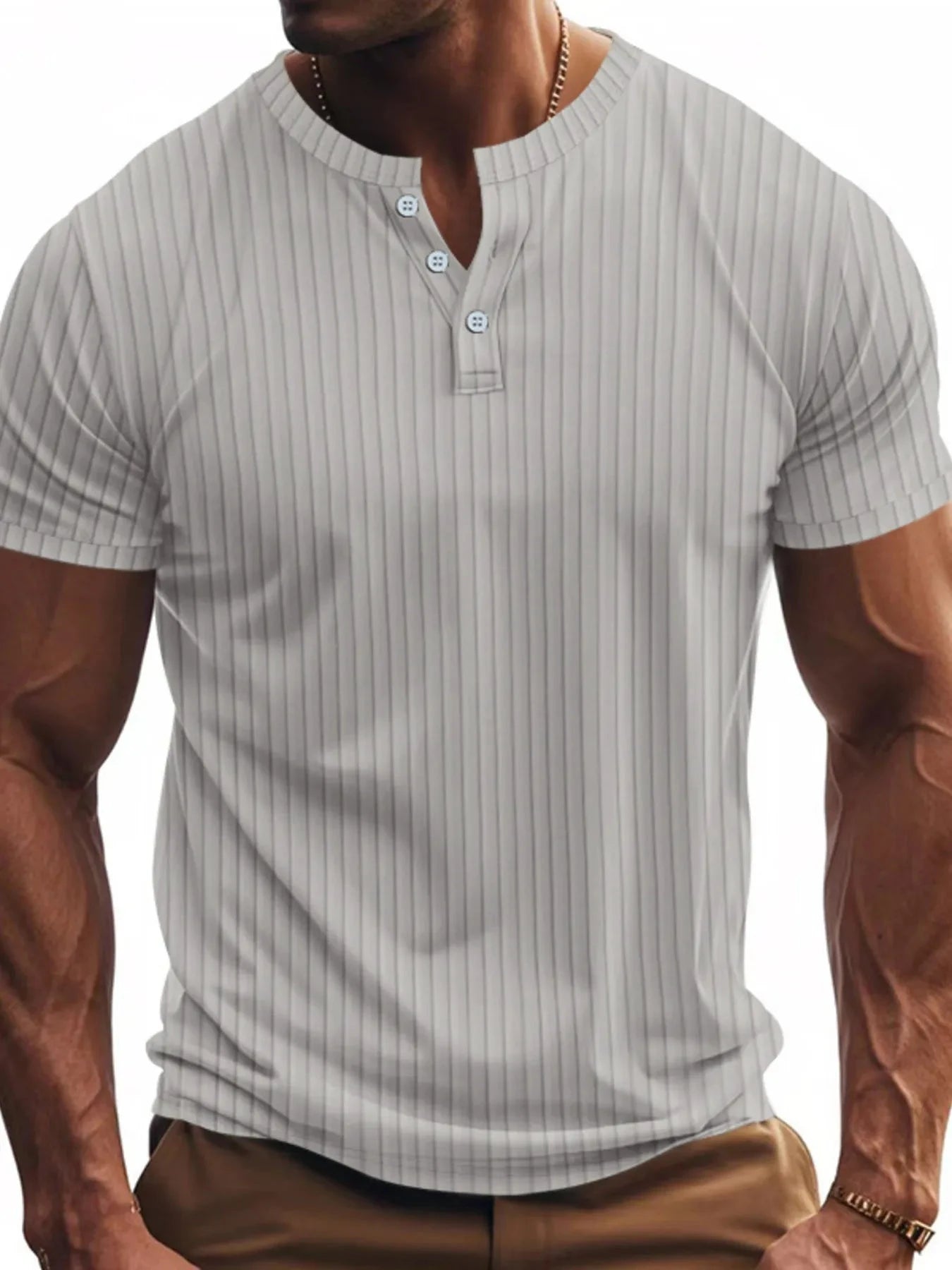 Men's Full Size Button Detail Short Sleeve T-Shirt Plus Size Grey / S