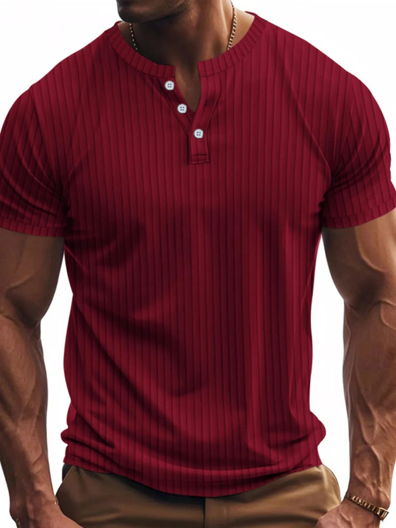 Men's Full Size Button Detail Short Sleeve T-Shirt Plus Size Red / S