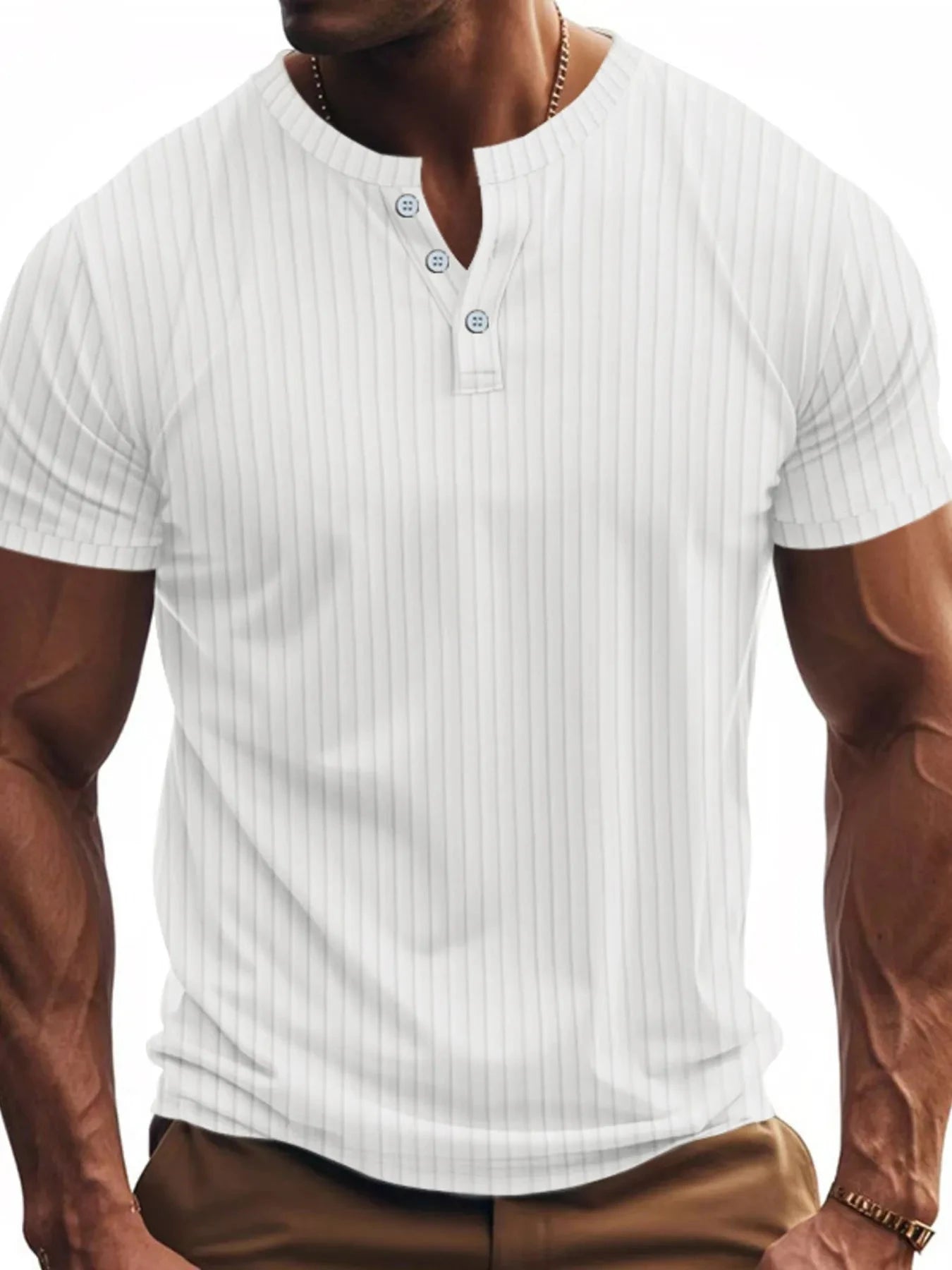 Men's Full Size Button Detail Short Sleeve T-Shirt Plus Size White / S
