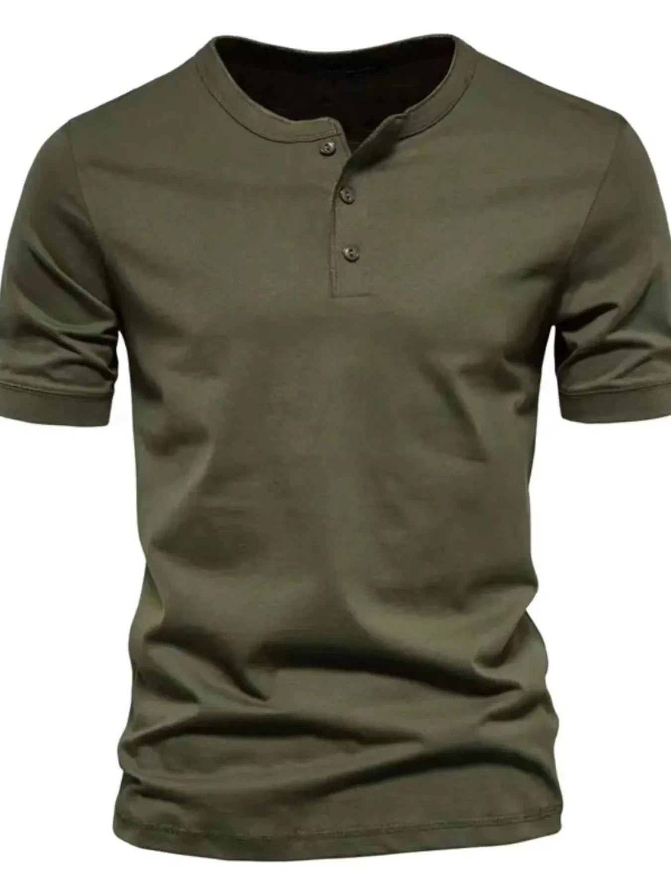 Men's Full Size Button Detail Short Sleeve Top Plus Size Army Green / S