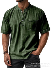 Men's Full Size Button Detail Short Sleeve Top Plus Size Army Green / S