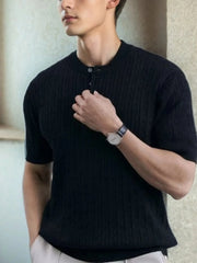 Men's Full Size Button Detail Short Sleeve Top Plus Size Black / S