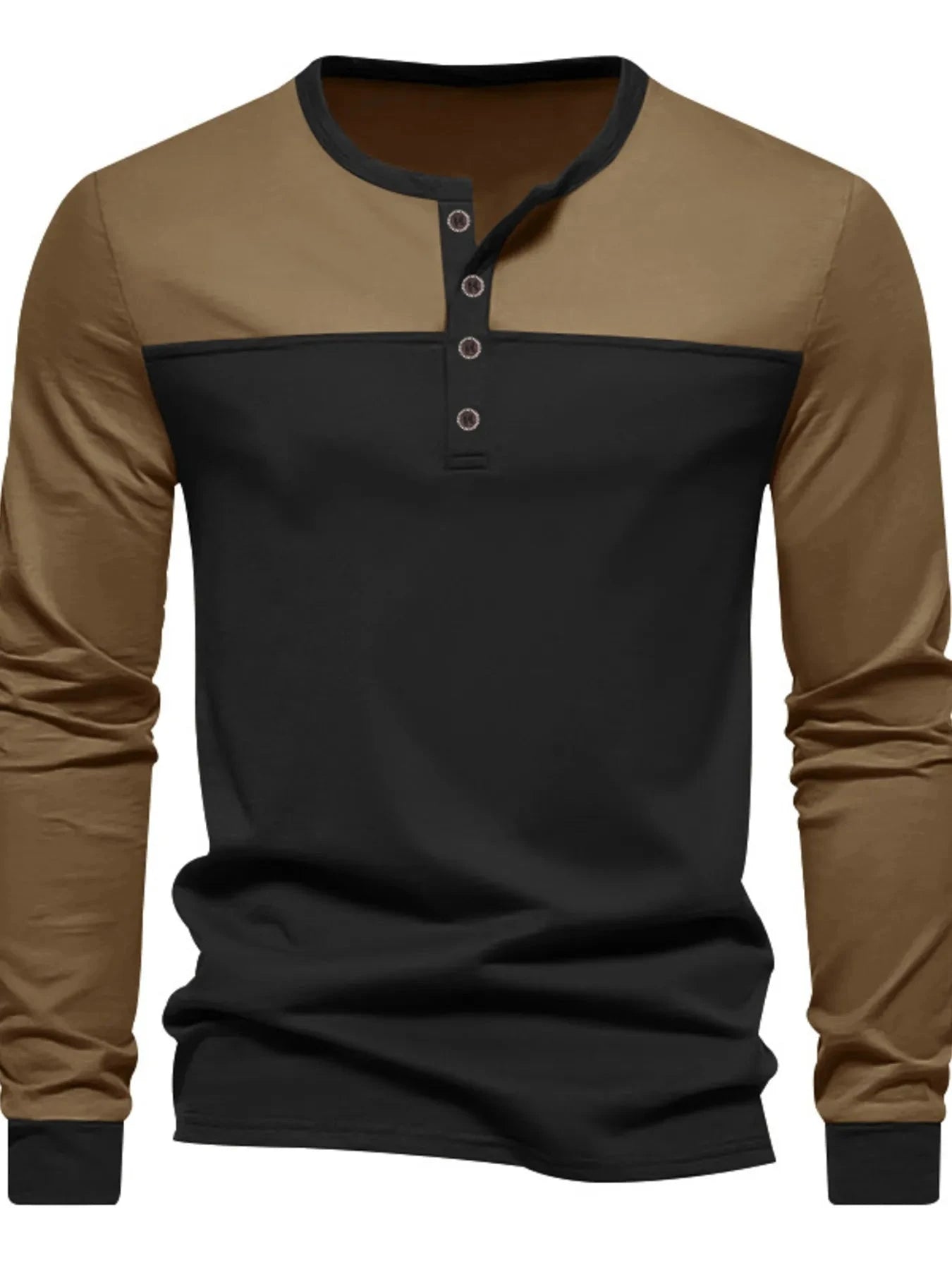 Men's Full Size Button Detail Short Sleeve Top Plus Size Brown And Black / S