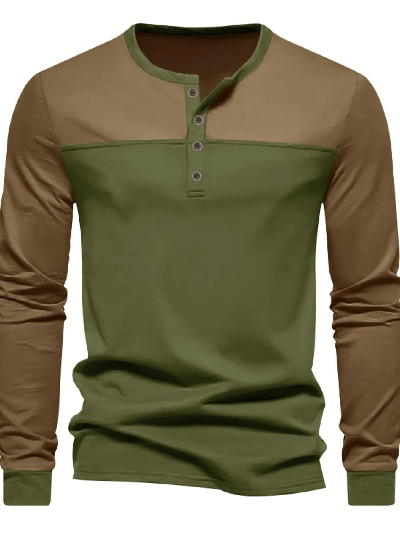 Men's Full Size Button Detail Short Sleeve Top Plus Size Brown With Army Green / S