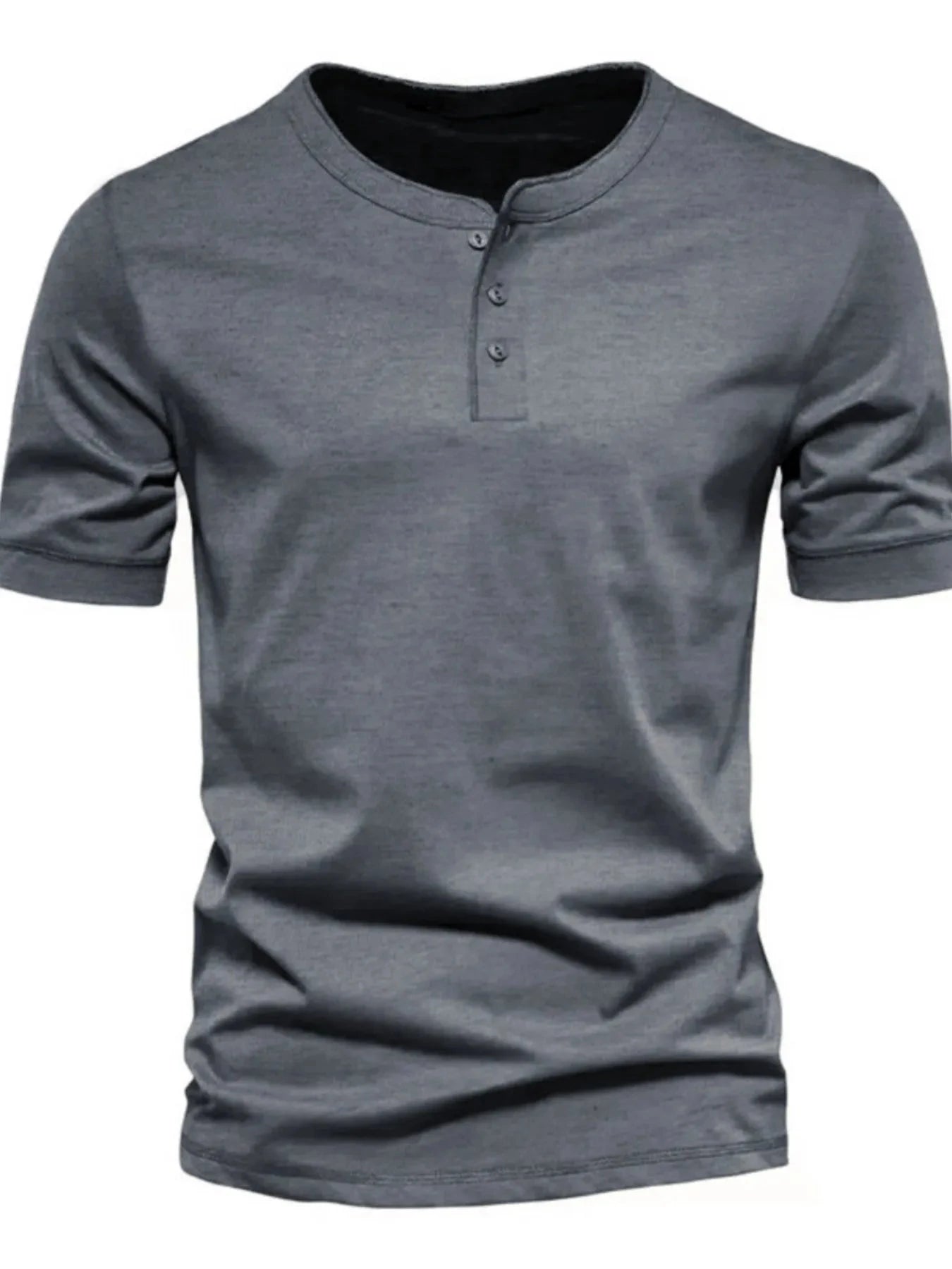 Men's Full Size Button Detail Short Sleeve Top Plus Size Dark Gray / S