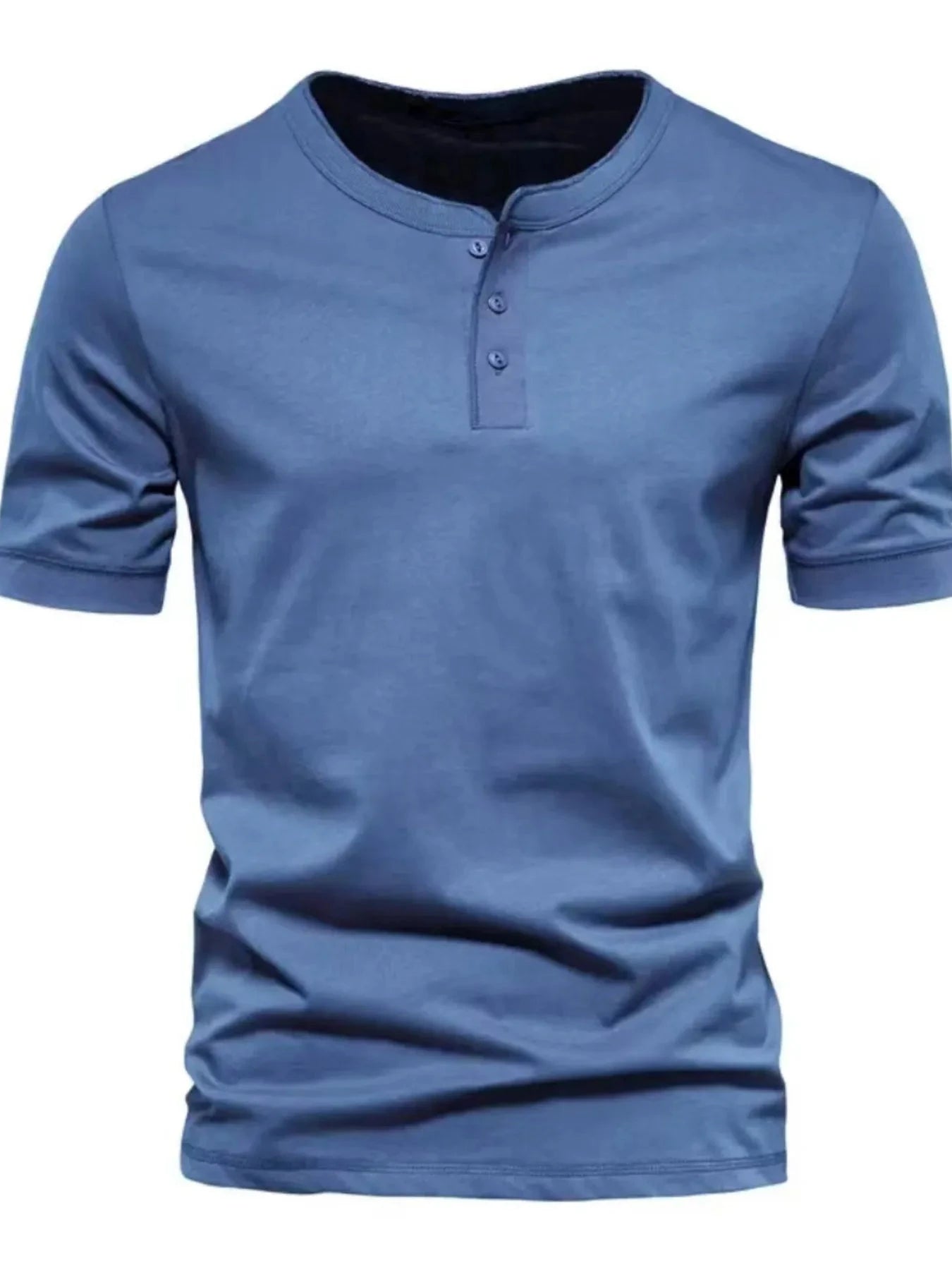 Men's Full Size Button Detail Short Sleeve Top Plus Size Denim Blue / S