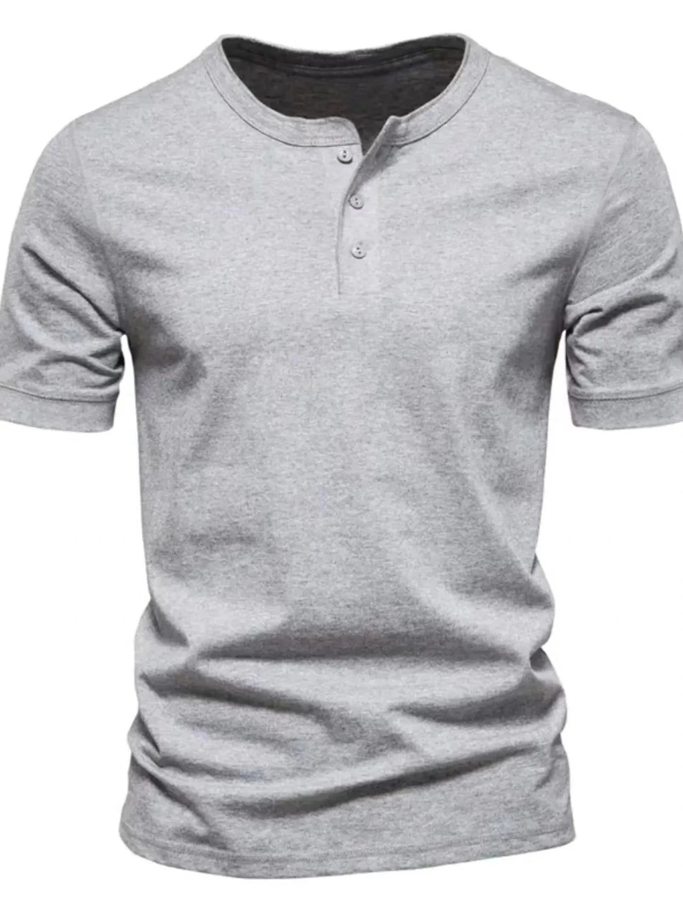Men's Full Size Button Detail Short Sleeve Top Plus Size Light Gray / S