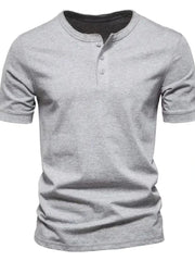 Men's Full Size Button Detail Short Sleeve Top Plus Size Light Gray / S