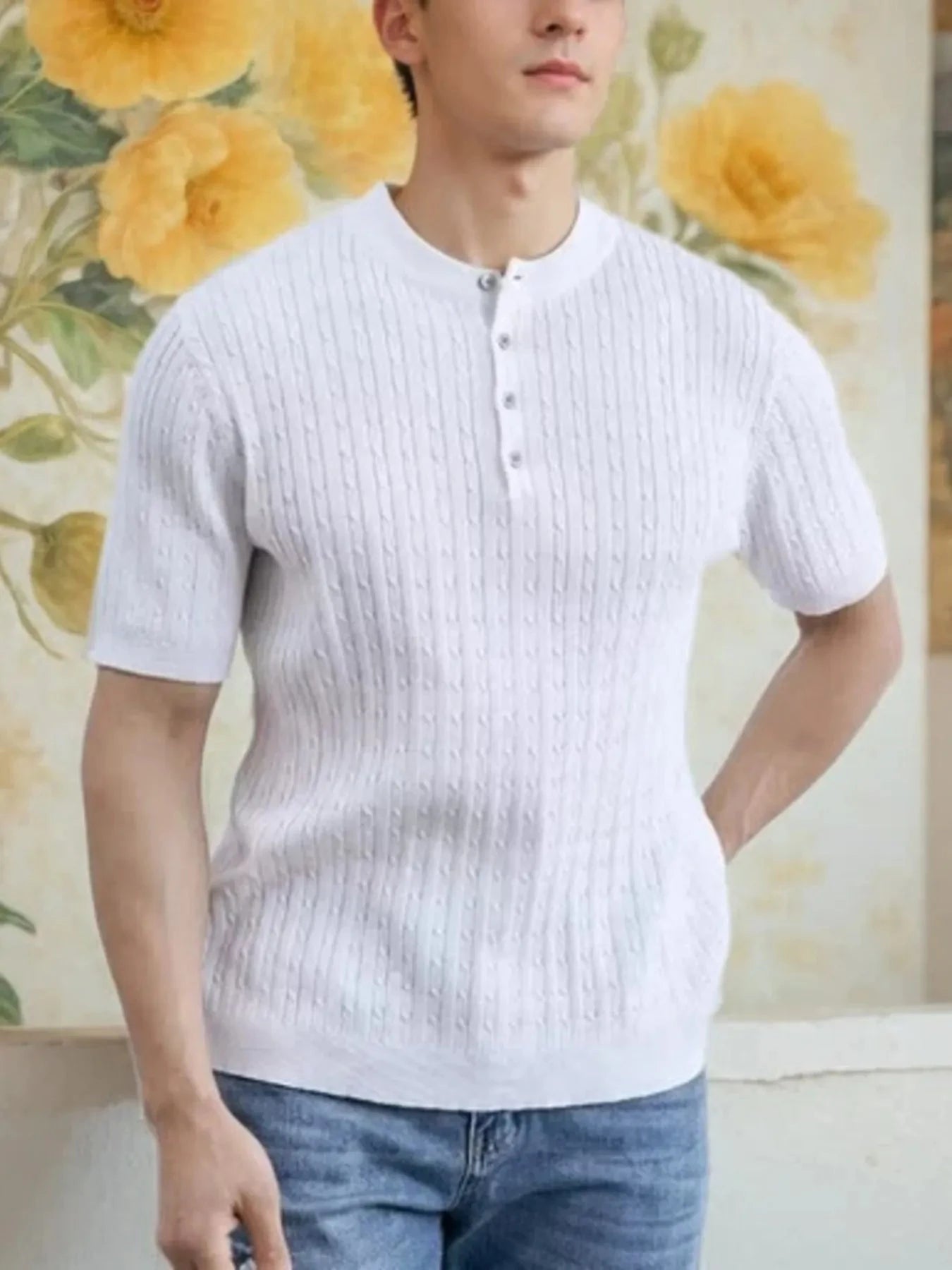 Men's Full Size Button Detail Short Sleeve Top Plus Size White / S