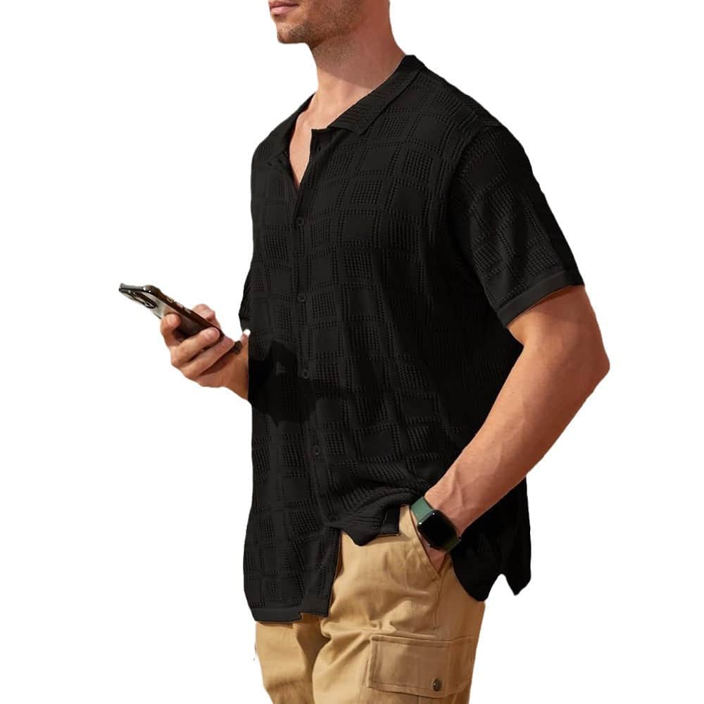 Men's Full Size Button Down Short Sleeve Plus Size Black / S