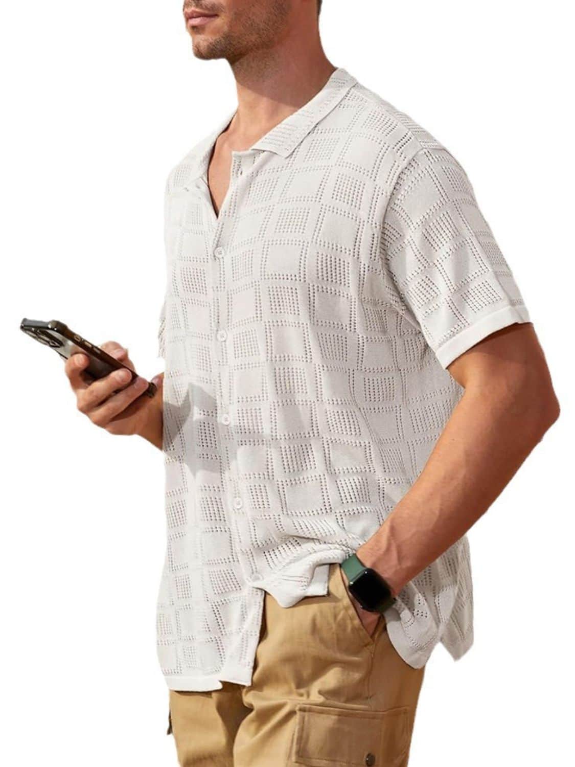 Men's Full Size Button Down Short Sleeve Plus Size White / XL