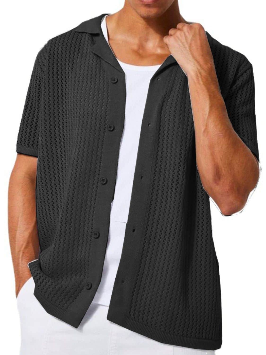 Men's Full Size Button Down Short Sleeve Shirt Plus Size Black / L