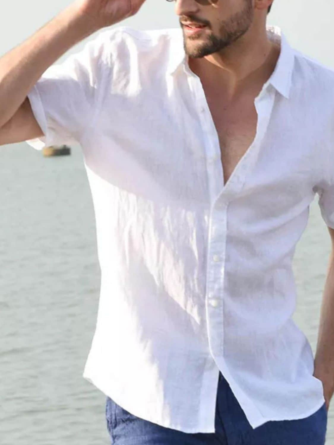 Men's Full Size Button Down Short Sleeve Shirt Plus Size White / S