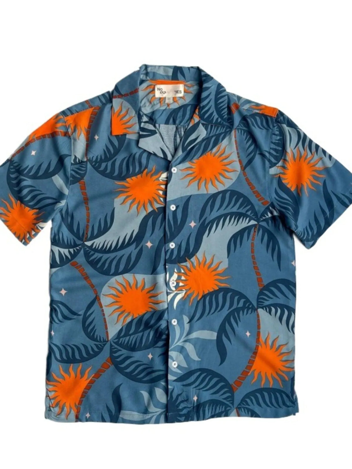 Men's Full Size Button Down Tropical Printed Shirt Plus Size Blue / XS