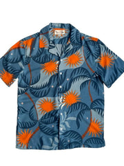 Men's Full Size Button Down Tropical Printed Shirt Plus Size Blue / XS