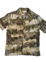 Men's Full Size Button Down Tropical Printed Shirt Plus Size Camouflage / XS