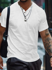 Men's Full Size Button Henley Collar Polo Shirt Plus Size White / S