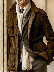 Men's Full Size Button Up Long Sleeve Jacket Plus Size Brown / S